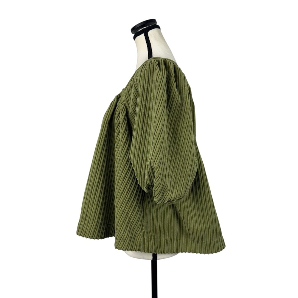 Free People Raquel Cord Top Blouse Womens S Olive Square Neck Boho Soft Girl - Picture 4 of 13